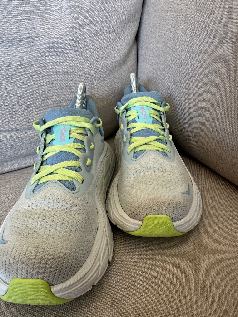 HOKA women’s light Gray & Lime Running Shoes